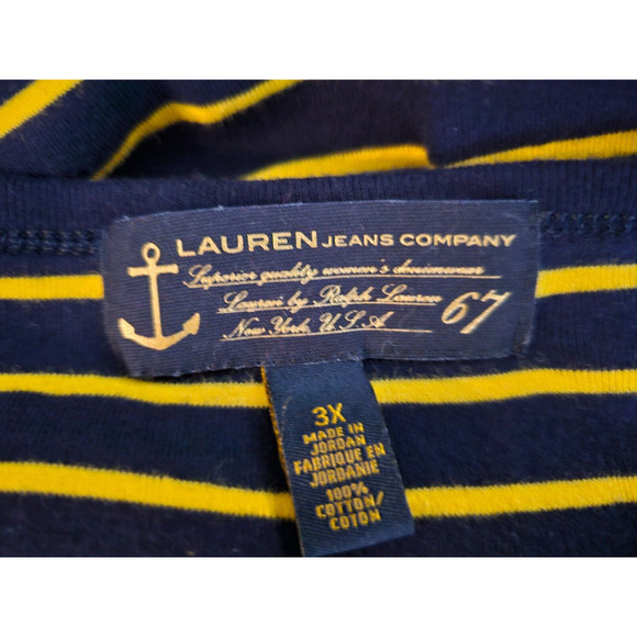 Lauren Ralph Lauren Jeans Co. Womens Henley Tee Shirt Blue Yellow Striped 3X - Picture 5 of 5